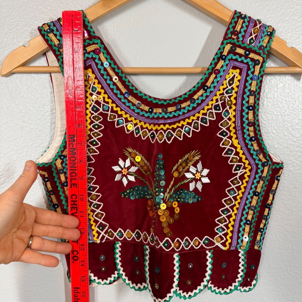 Vintage Polish European Beaded Sequins Velvet Vest Women's Folk Art Festival - Picture 10 of 11
